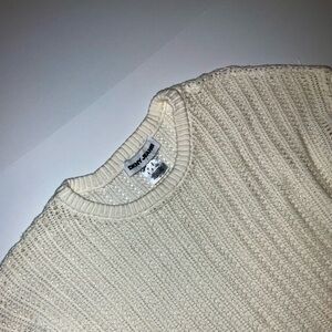DKNY Cream CottageCore Women’s Cotton Crochet Feminine Preppy Crewneck Sweater